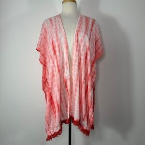 Attic Salt Pink & White Tie Dye Tunic Swim Cover Up Top Tassel Trim, OS